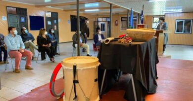 Entregan instrumentos musicales mapuches a escuela Andrew Jackson
